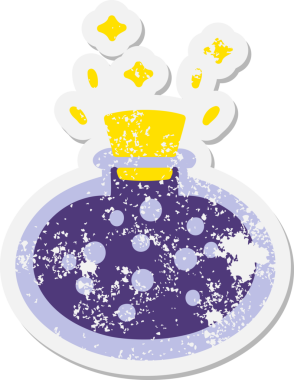 Bir insan tarafından çizilmiş köpüren iksir şişesi grunge etiketi.