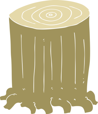 Bir insan tarafından çizilmiş ağaç kütüğünün düz renk çizimi