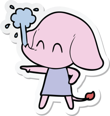 Bir insan tarafından çizilmiş su püskürten şirin bir filin çıkartması.