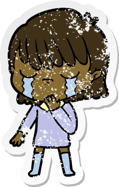 Bir insan tarafından çizilmiş ağlayan karikatürlü bir kadının sıkıntılı çıkartması.