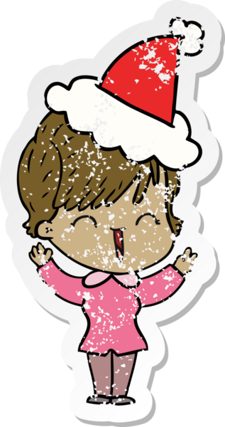 Bir insan tarafından çizilmiş Noel Baba şapkası giymiş, gülen bir kadının el yazısı.