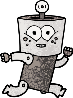 Bir insan tarafından çizilmiş mutlu çizgi film robotu