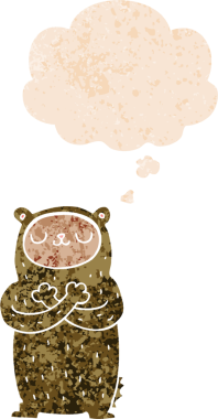 Düşünce baloncuğu ve grunge ile çizgi film ayısı bir insan tarafından çizilmiş tedirgin geçmiş doku