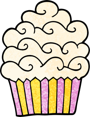 Grunge desenli çizim çizgi film vanilyalı kek bir insan tarafından çizildi.