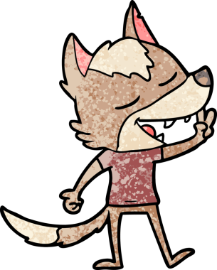 Bir insan tarafından çizilmiş barış işareti veren bir kurt çizgi filmi.