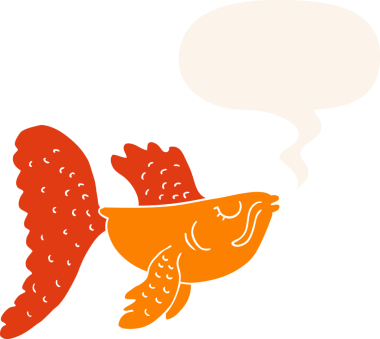 Bir insan tarafından çizilmiş, konuşma balonlu Çin dövüş balığı çizgi filmi.