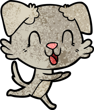 Bir insan tarafından çizilmiş gülen çizgi film köpeği.