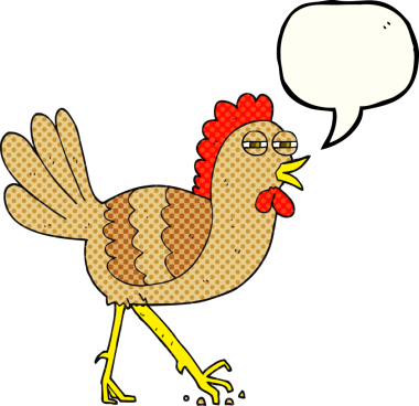 Bir insan tarafından çizilmiş serbest çizilmiş çizgi roman konuşma balonu tavuk.
