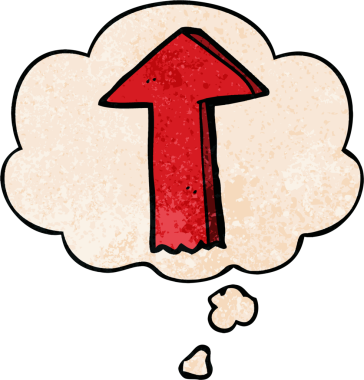 bir insan tarafından çizilmiş grunge doku biçiminde düşünce baloncuğu olan çizgi film oku