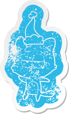 Sıkılmış karikatür. Bir insan tarafından çizilmiş Noel Baba şapkası takan bir kedinin sıkıntılı çıkartması.