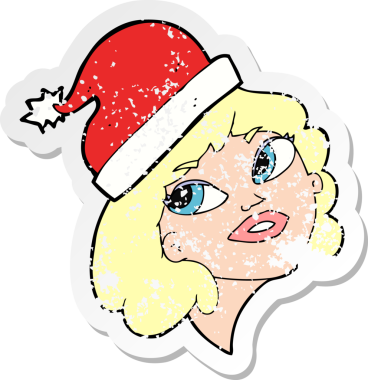 Bir insan tarafından çizilmiş Noel 'e hazır bir karikatür kadının gerilmiş çıkartması.