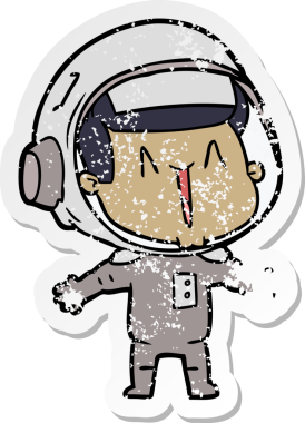 Bir insan tarafından çizilmiş mutlu bir astronotun sıkıntılı çıkartması.