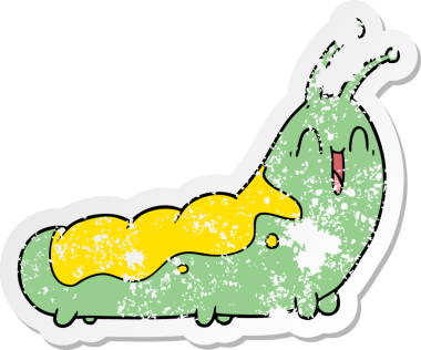 Bir insan tarafından çizilmiş komik bir tırtılın sıkıntılı çıkartması.