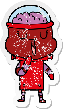 Bir insan tarafından çizilmiş mutlu çizgi film robotunun sıkıntılı çıkartması.