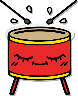 Bir insan tarafından çizilmiş şirin bir davulun sıkıntılı çıkartması.