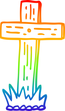 Bir insan tarafından çizilmiş ahşap bir haçın gökkuşağı gradyanı çizimi