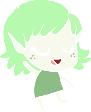 Bir insan tarafından çizilmiş mutlu düz renkli çizgi film elf kızı