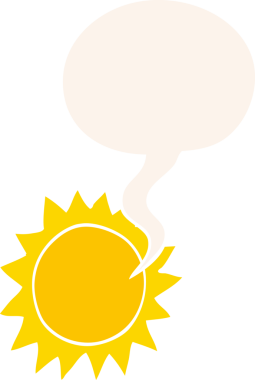 bir insan tarafından çizilmiş eski moda konuşma baloncuklu çizgi film güneşi