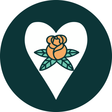 Bir insan tarafından çizilmiş kalp ve çiçeklerin ikonik dövme şekli