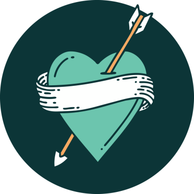 Bir insan tarafından çizilmiş ok kalp ve pankartın ikonik dövme şekli