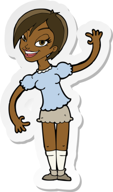 Bir insan tarafından çizilmiş bir çizgi film kızına ait etiket.