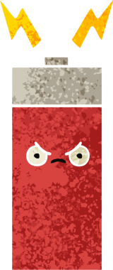 Bir insanın çizdiği pilin retro illüstrasyon tarzı karikatürü