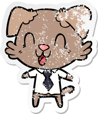 Bir insan tarafından çizilmiş, gülen bir köpek müdürünün sıkıntılı çıkartması.