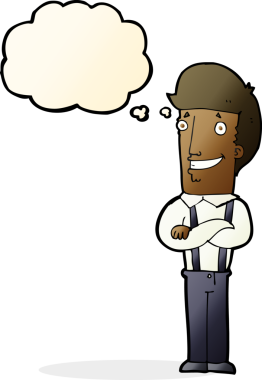 Bir insan tarafından çizilmiş düşünce baloncuğu olan gururlu bir adam.