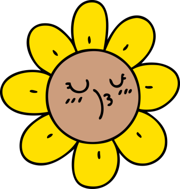 Bir insan tarafından çizilmiş mutlu bir ayçiçeğinin karikatürü