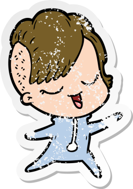 Bir insan tarafından çizilmiş, mutlu bir çizgi film kızının sıkıntılı çıkartması.