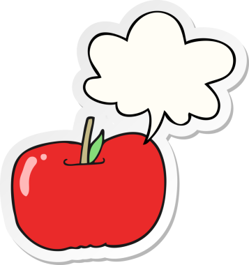 bir insan tarafından çizilmiş konuşma balonu çıkartmalı çizgi film elması.