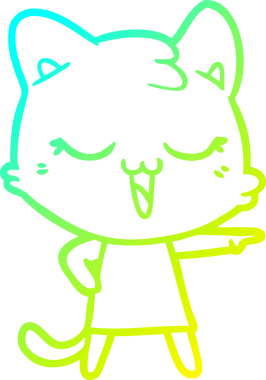Bir insan tarafından çizilmiş mutlu çizgi film kedisinin soğuk gradyan çizgisi.