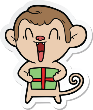 Bir insan tarafından çizilmiş gülen maymun çıkartması.