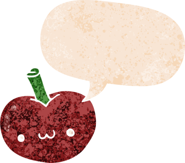 grunge ile konuşma balonu ile çizgi film elma sıkıntılı retro stil bir insan tarafından çizilmiş