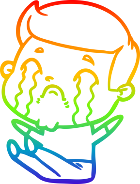 Gökkuşağı gradyan çizimi bir insan tarafından çizilmiş ağlayan bir karikatür adamı çiziyor.