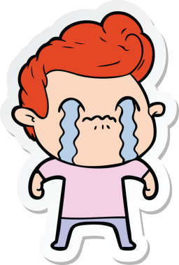 Bir insan tarafından çizilmiş, ağlayan bir çizgi film karakterinin çıkartması.