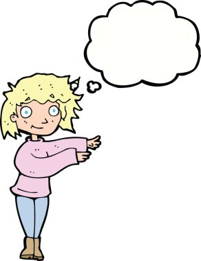 Bir insan tarafından çizilmiş düşünce balonlu çizgi film dansçısı kadın.