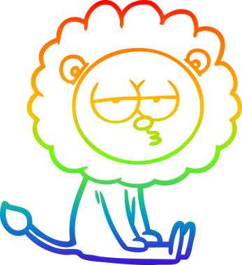 Gökkuşağı gradyan çizgi çizimi bir insan tarafından çizilmiş sıkılmış bir aslan