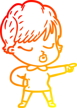 Bir insan tarafından çizilmiş gözleri olan çizgi film kadını çizimi.