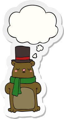 İnsan tarafından çizilmiş bir çıkartma olarak düşünce baloncuğu olan çizgi film ayısı.