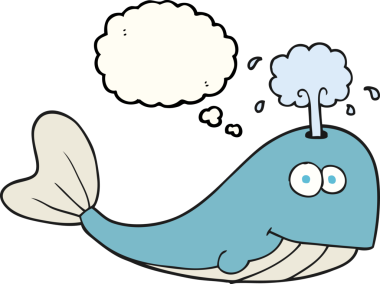 Serbest çizim düşünce baloncuğu bir insan tarafından çizilmiş su püskürten balina.