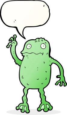 bir insan tarafından çizilmiş konuşma balonlu bir kurbağa.