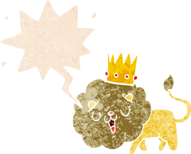 Bir insan tarafından çizilmiş, grunge 'da konuşma baloncuğu olan karikatür aslanı.