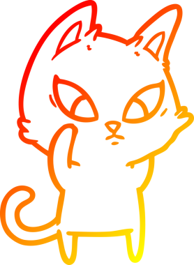 Bir insan tarafından çizilmiş kafası karışmış çizgi film kedisinin sıcak çizgi çizimi