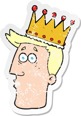 Bir insan tarafından çizilmiş bir karikatür kralının gerilmiş çıkartması.