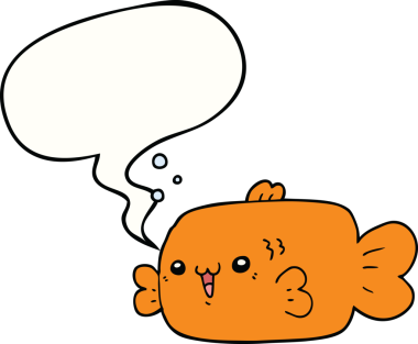 Bir insan tarafından çizilmiş konuşma balonlu çizgi film balığı.