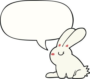 Bir insan tarafından çizilmiş konuşma balonlu çizgi film tavşanı.
