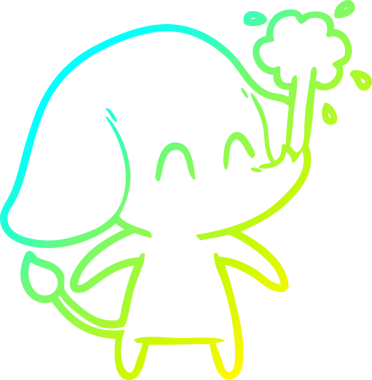 Bir insanın çizdiği suyu püskürten şirin bir filin soğuk eğimli çizgisi.