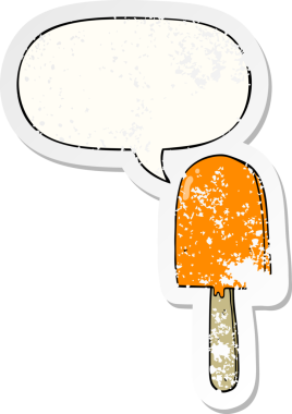 Konuşma balonlu çizgi film lolipopu bir insan tarafından çizilmiş sıkıntılı eski bir çıkartma