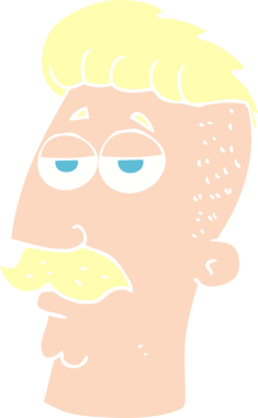 Bir insan tarafından çizilmiş hippi saçlı bir adamın düz renk çizimi